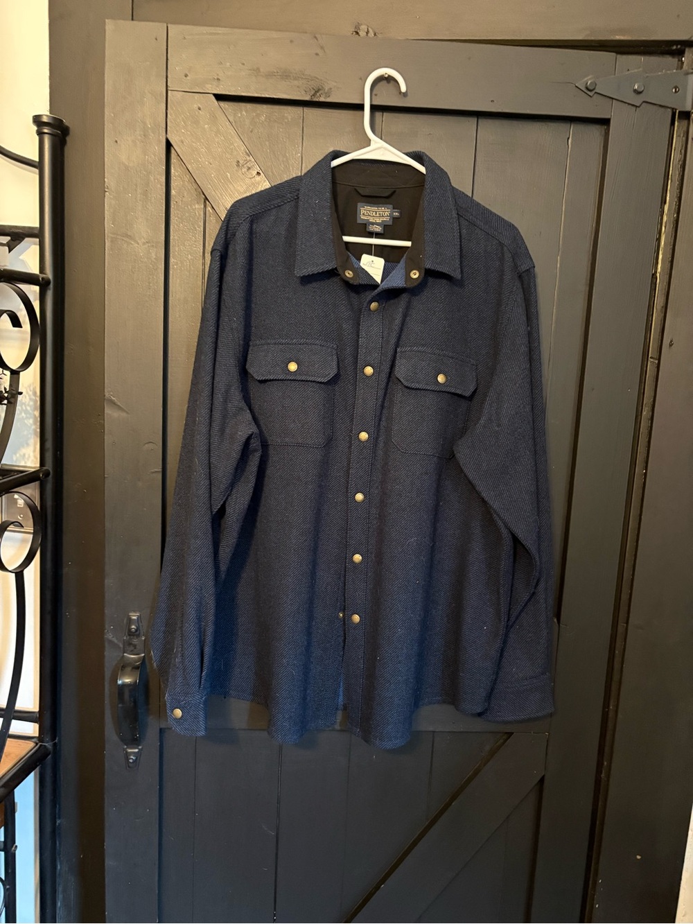 Pendleton Dark Navy Button-Front Wool Overshirt